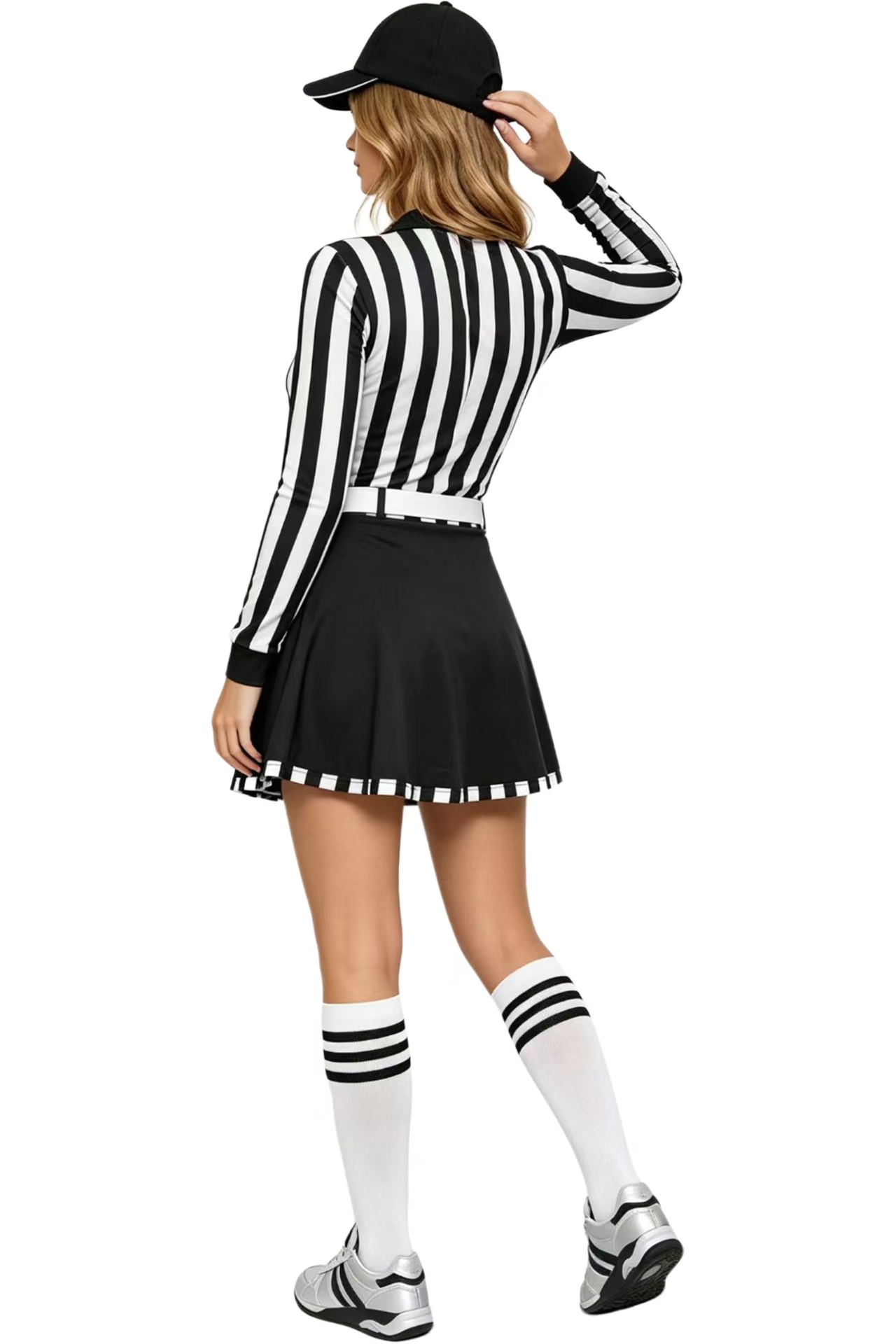 Soccer Referee Cosplay Costume - Women Striped Dress Set with Cap Whistle